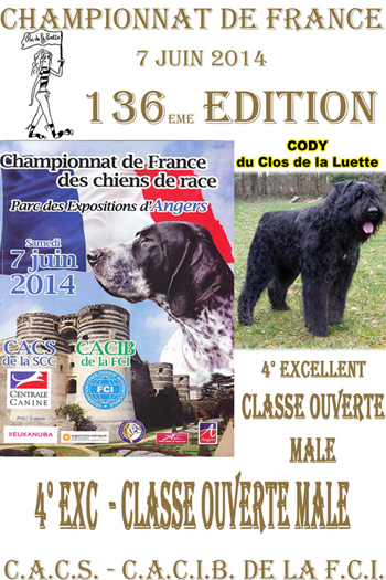 CODY du Clos de la Luette Classe ouverte Male CHAMPIONNAT de FRANCE 2014